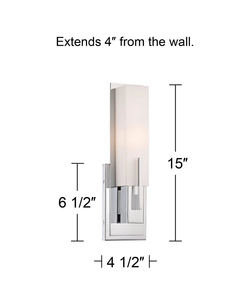 Possini Euro Design Midtown Modern Wall Light Sconce Chrome Hardwire 4 1/2" Fixture Rectangular White Glass for Bedroom Bathroom Vanity Reading H