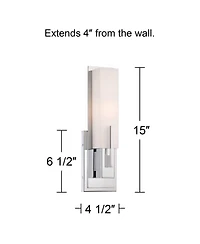 Possini Euro Design Midtown Modern Wall Light Sconce Chrome Hardwire 4 1/2" Fixture Rectangular White Glass for Bedroom Bathroom Vanity Reading H