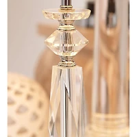 Traditional Art Deco Style Accent Table Lamp 23" High Dark Silver Clear Crystal Glass Column White Drum Shade for Living Room Bedroom House Bedside Ni