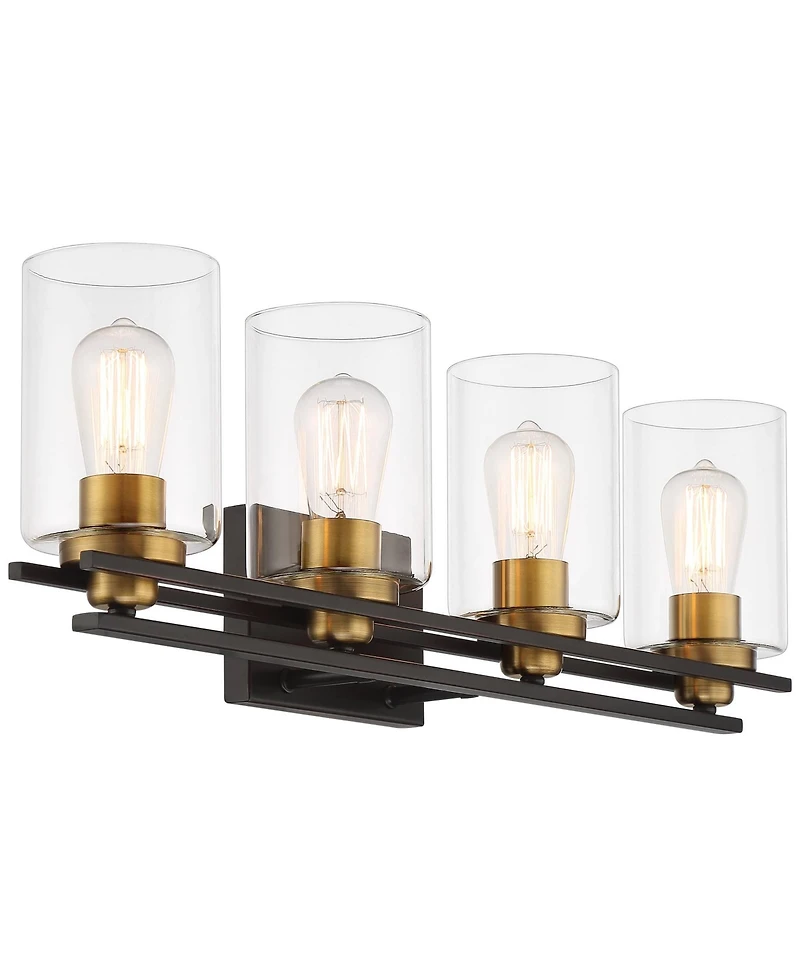 Possini Euro Design Demy Modern Wall Light Oil Rubbed Bronze Gold Hardwire 27" 4-Light Fixture Clear Glass for Bedroom Bathroom Vanity Reading Ho