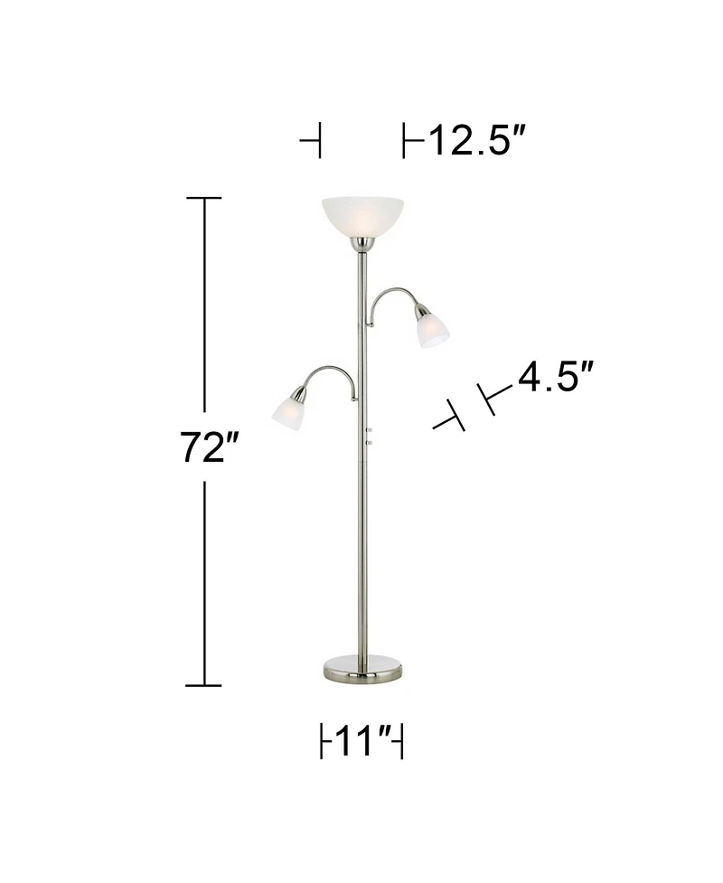 Possini Euro Design Alexei Modern Torchiere Floor Lamp with Side Lights 72" Tall Brushed Nickel White Crackle Glass for Living Room Reading Bedro