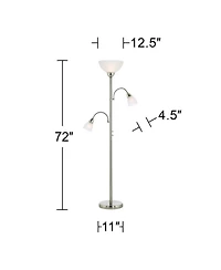 Possini Euro Design Alexei Modern Torchiere Floor Lamp with Side Lights 72" Tall Brushed Nickel White Crackle Glass for Living Room Reading Bedro