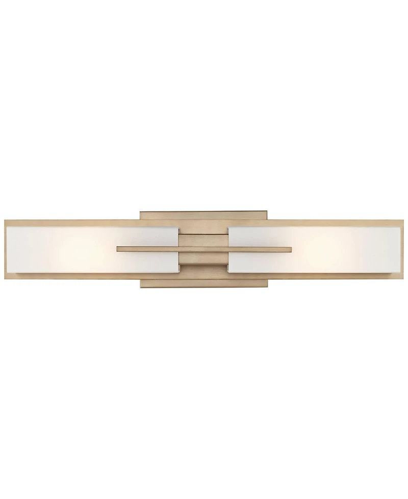 Possini Euro Design Midtown Modern Wall Light Burnished Brass Gold Metal Hardwired 23.5" 2-Light Fixture White Glass Shade for Bedroom Bedside Bathroo
