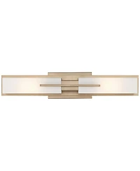 Possini Euro Design Midtown Modern Wall Light Burnished Brass Gold Metal Hardwired 23.5" 2-Light Fixture White Glass Shade for Bedroom Bedside Bathroo