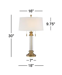 Vienna Full Spectrum Rolland Traditional Table Lamp 30" Tall Crystal Brass Column Off White Tapered Drum Shade for Bedroom Living Room Bedside Of