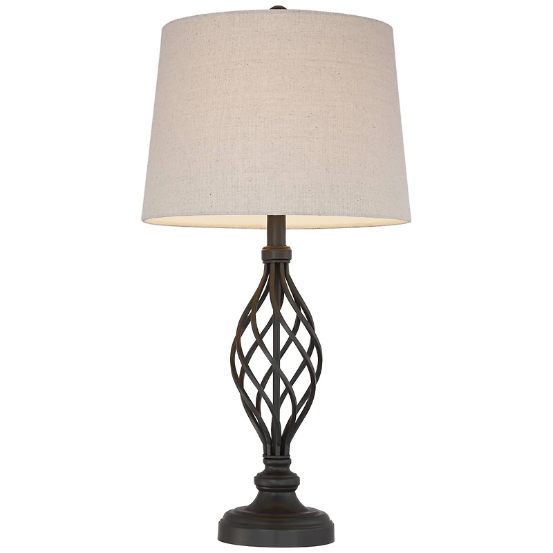 Franklin Iron Works Annie Modern Industrial Table Lamps 28" Tall Set of 2 Bronze Iron Cream Tapered Drum Shade for Bedroom Living Room Nightstand