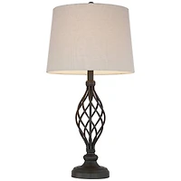 Franklin Iron Works Annie Modern Industrial Table Lamps 28" Tall Set of 2 Bronze Iron Cream Tapered Drum Shade for Bedroom Living Room Nightstand