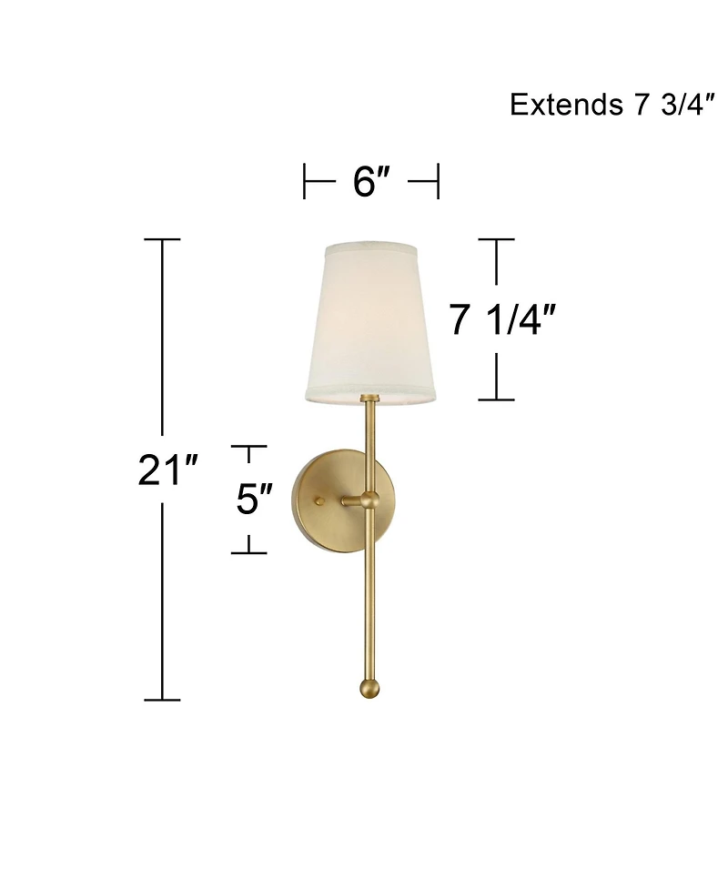 Elena Modern Wall Sconce Lighting Warm Brass Gold Metal Hardwired 21" High Fixture Cream Linen Shade Decor for Bedroom Bedside Living Room Home H