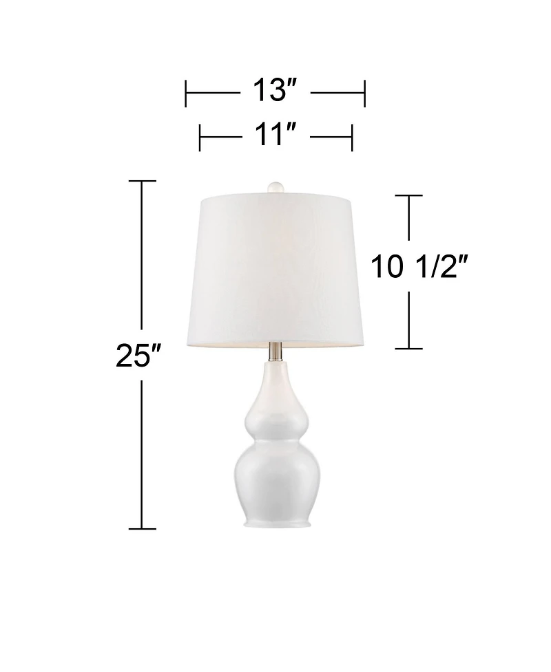 360 Lighting Jane Modern Table Lamps 25" High Set of 2 White Ceramic Fabric Drum Shade for Bedroom Living Room House Bedside Nightstand Office Fa