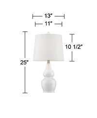 360 Lighting Jane Modern Table Lamps 25" High Set of 2 White Ceramic Fabric Drum Shade for Bedroom Living Room House Bedside Nightstand Office Fa