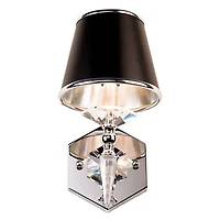 Manhattan Modern Wall Light Sconces Set of 2 Chrome Metal Hardwired 6" Fixture Clear Crystal Black Paper Drum Shade for Bedroom Bathroom Vanity Living
