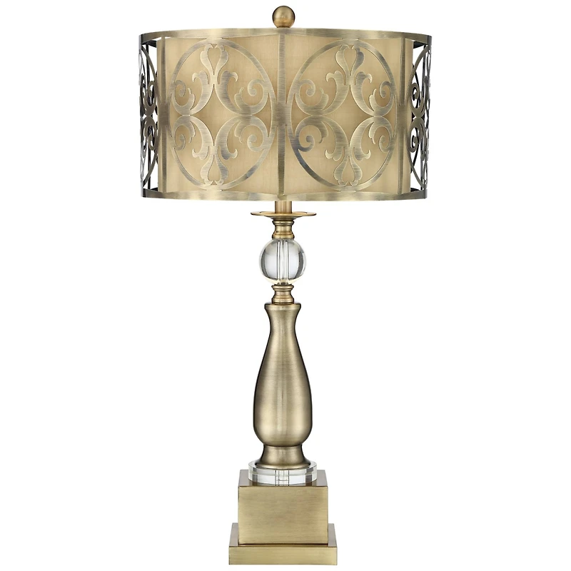 Possini Euro Design Doris Traditional Table Lamp 30 1/2" Tall Brass Candlestick Openwork Double Drum Shades for Bedroom Living Room Bedside Night