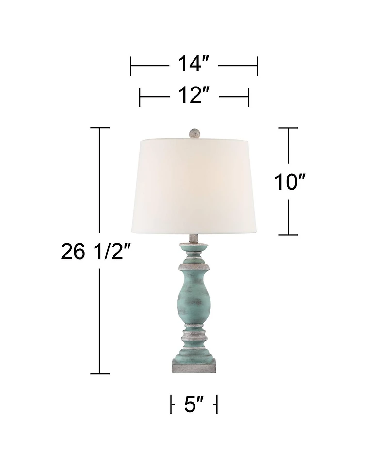 Regency Hill Patsy Country Cottage Table Lamps 26 1/2" High Set of 2 Blue Gray Washed Fabric Drum Shade for Bedroom Living Room Bedside Nightstan