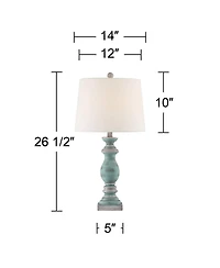 Regency Hill Patsy Country Cottage Table Lamps 26 1/2" High Set of 2 Blue Gray Washed Fabric Drum Shade for Bedroom Living Room Bedside Nightstan