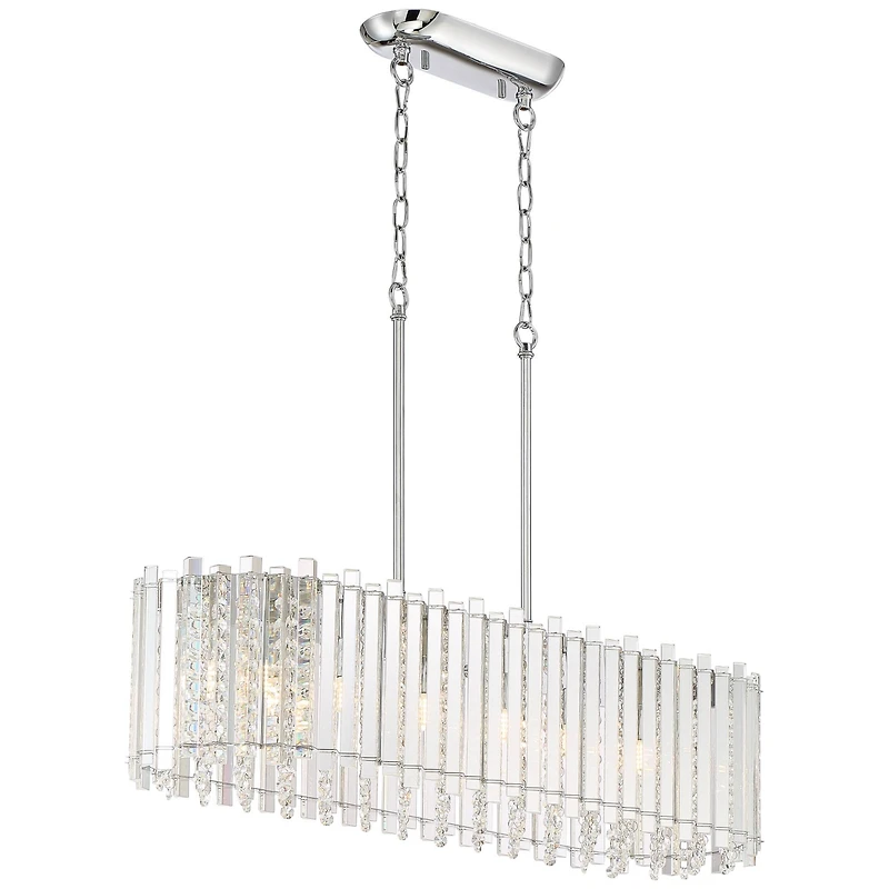 Possini Euro Design Mirabell Chrome Linear Island Pendant Chandelier 34" Wide Modern Led Clear Glass Crystal 6-Light Fixture for Dining Room Kitc