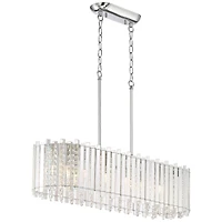 Possini Euro Design Mirabell Chrome Linear Island Pendant Chandelier 34" Wide Modern Led Clear Glass Crystal 6-Light Fixture for Dining Room Kitc