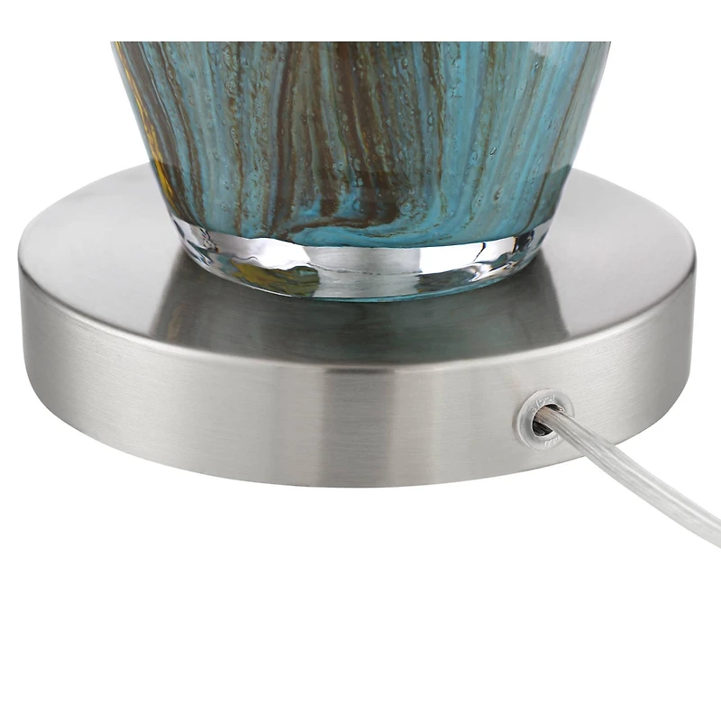 Azure Modern Table Lamps 29.5" Tall Set of 2 Handcrafted Blue Brown Art Glass White Fabric Drum Shade Decor for Living Room Bedroom House Bedside Nigh