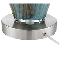 Azure Modern Table Lamps 29.5" Tall Set of 2 Handcrafted Blue Brown Art Glass White Fabric Drum Shade Decor for Living Room Bedroom House Bedside Nigh