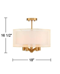 Possini Euro Design Caliari Modern Ceiling Light Semi Flush Mount Fixture 18" Wide Warm Brass Double Drum Shade for Bedroom Kitchen Hallway Bathr