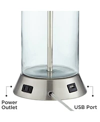 360 Lighting Watkin Modern Table Lamps 27 1/2" Tall Set of 2 Clear Glass with Usb and Ac Power Outlet Led White Shade for Bedroom Living Room Bed