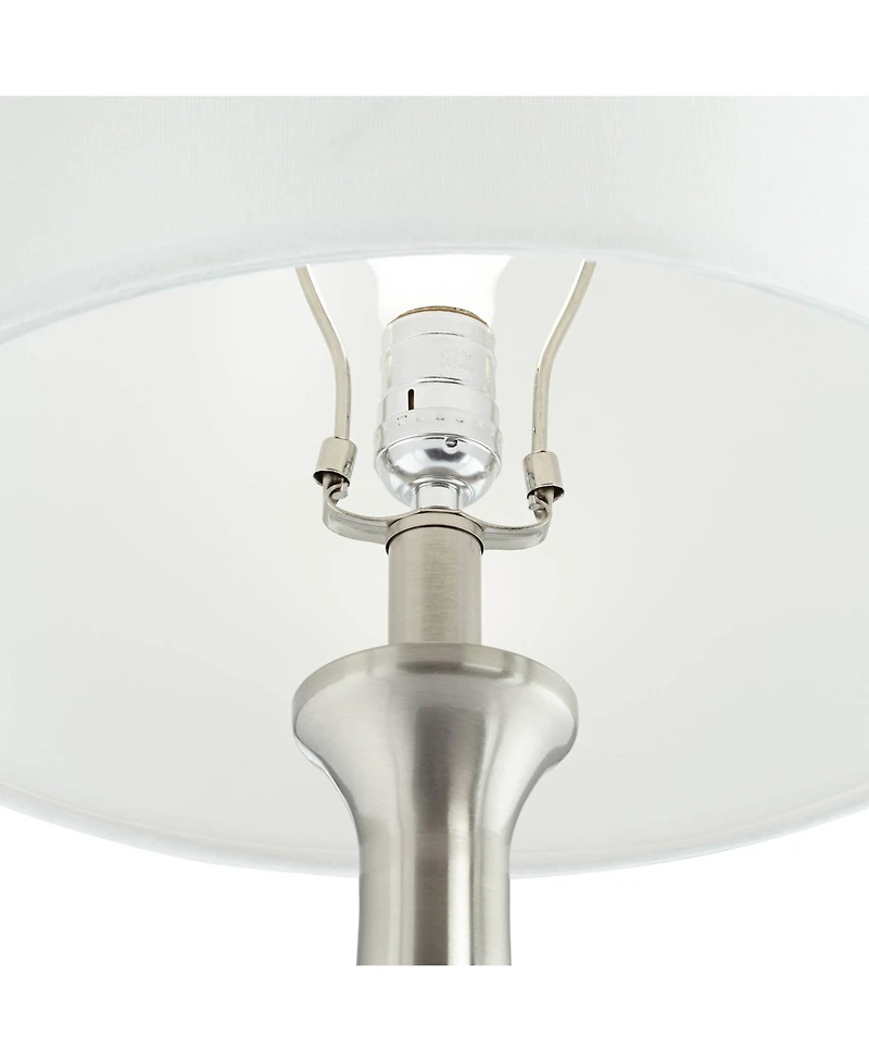 360 Lighting Karl Modern Table Lamps 27 1/2" Tall Set of 2 Brushed Nickel with Usb and Outlet White Drum Shade for Bedroom Living Room House Beds
