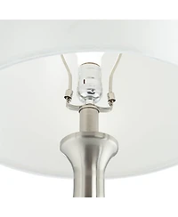 360 Lighting Karl Modern Table Lamps 27 1/2" Tall Set of 2 Brushed Nickel with Usb and Outlet White Drum Shade for Bedroom Living Room House Beds