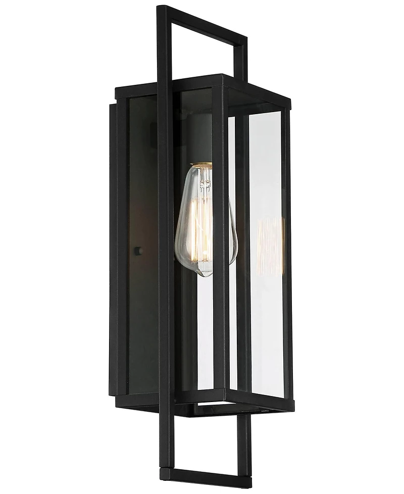Possini Euro Design Jericho Modern Outdoor Wall Light Fixture Textured Black Metal 19" Clear Glass Panel for Post Exterior Barn Deck House Porch