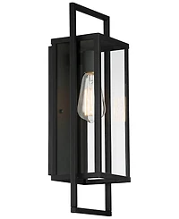 Possini Euro Design Jericho Modern Outdoor Wall Light Fixture Textured Black Metal 19" Clear Glass Panel for Post Exterior Barn Deck House Porch
