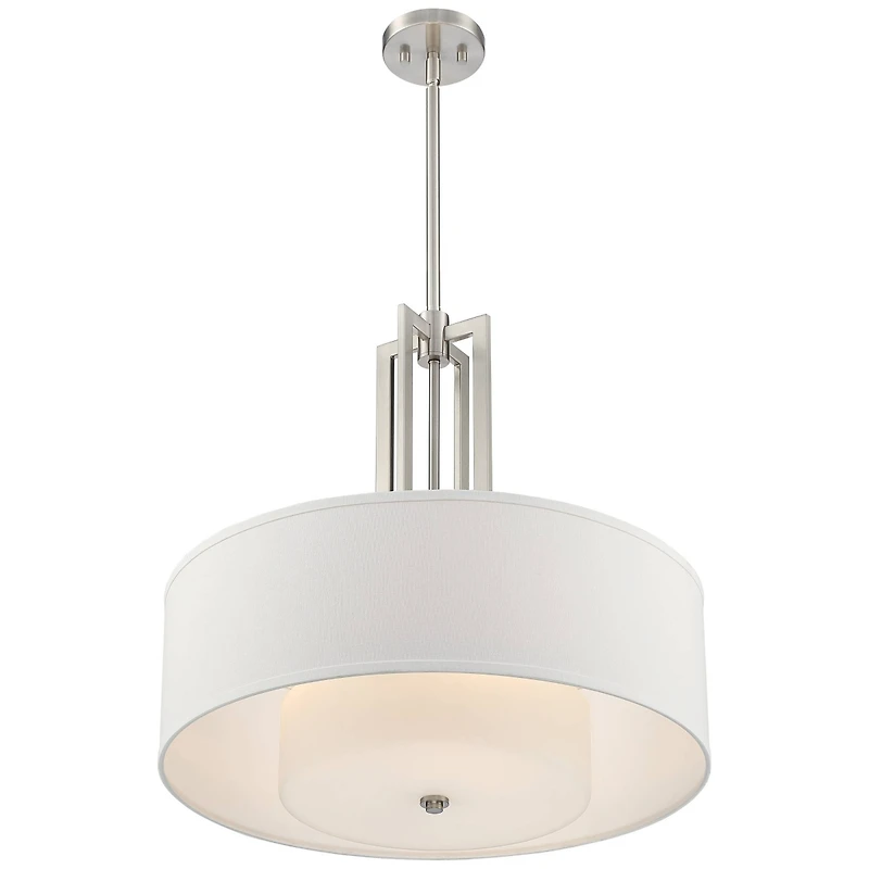 Adriana Brushed Nickel Finish Pendant Light 24" Wide Modern Glass Off White Linen Drum Shade 4-Light Fixture for Dining Room House Bedroom Kitche