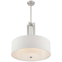 Adriana Brushed Nickel Finish Pendant Light 24" Wide Modern Glass Off White Linen Drum Shade 4-Light Fixture for Dining Room House Bedroom Kitche