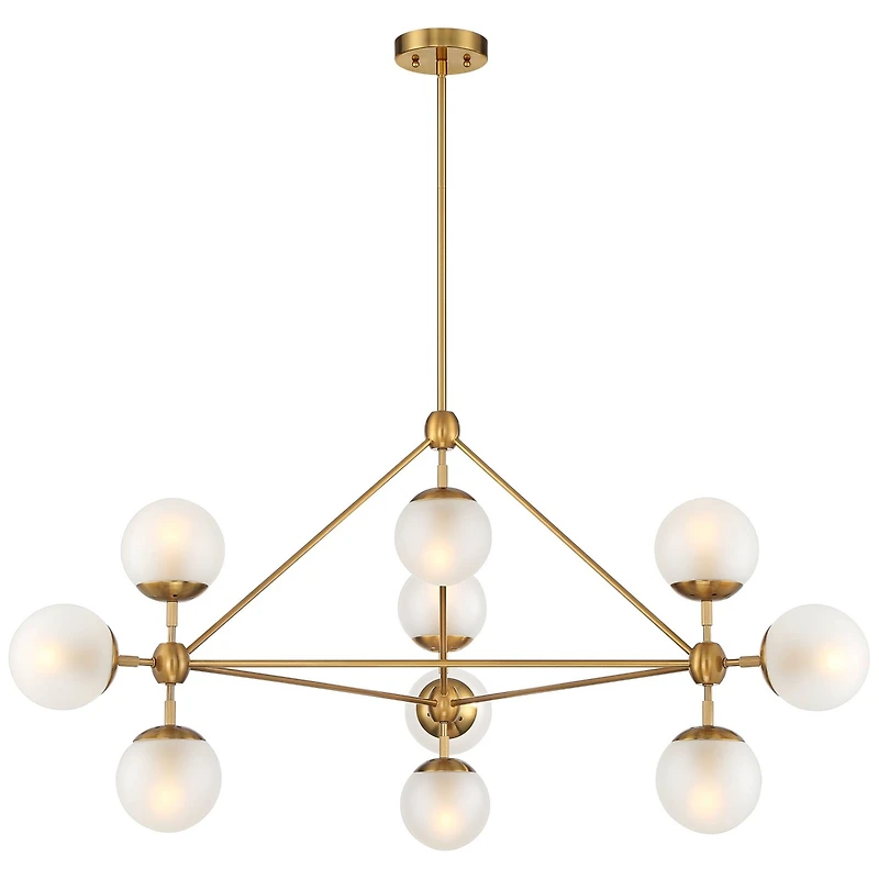 Gable Soft Gold Hanging Chandelier Lighting 40.50" Wide Mid Century Modern Sputnik Frosted Glass Globe Shade 10-Light Fixture for Dining Room Hou