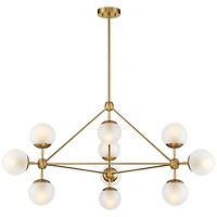 Gable Soft Gold Hanging Chandelier Lighting 40.50" Wide Mid Century Modern Sputnik Frosted Glass Globe Shade 10-Light Fixture for Dining Room Hou