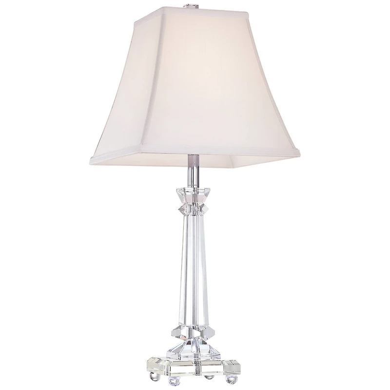 Vienna Full Spectrum Traditional Table Lamp 25" High Crystal Glass Column White Square Bell Shade for Living Room Family Bedroom Bedside