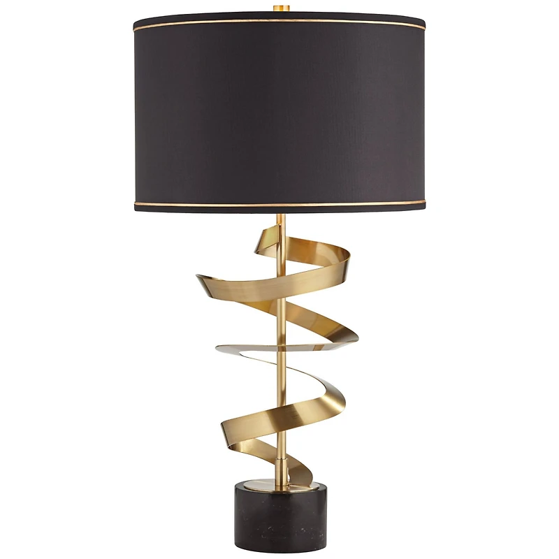 Twist Modern Table Lamp 31" Tall Sculptural Brass Gold Metal Marble Black Drum Shade with Gold Liner Decor Bedroom Living Room Nightstand Bedside Nigh