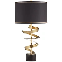 Twist Modern Table Lamp 31" Tall Sculptural Brass Gold Metal Marble Black Drum Shade with Gold Liner Decor Bedroom Living Room Nightstand Bedside Nigh