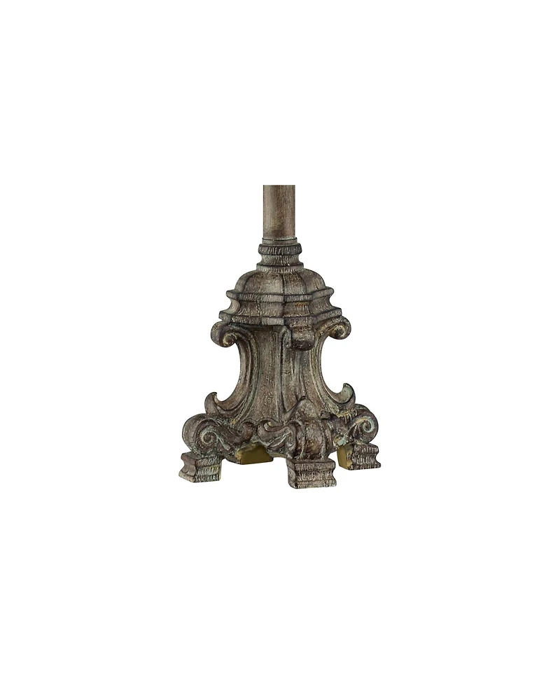 Regency Hill French Buffet Table Lamp Beige Scroll Metal Lattice Candlestick Framed Cylinder Shade for Dining Room