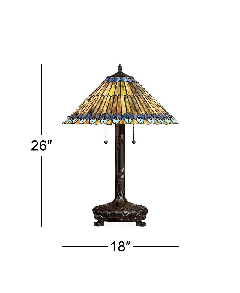 Robert Louis Tiffany Table Lamp 26" High Antique Bronze Tiffany Style Peacock Art Glass Shade for Living Room Family Bedroom Bedside Office