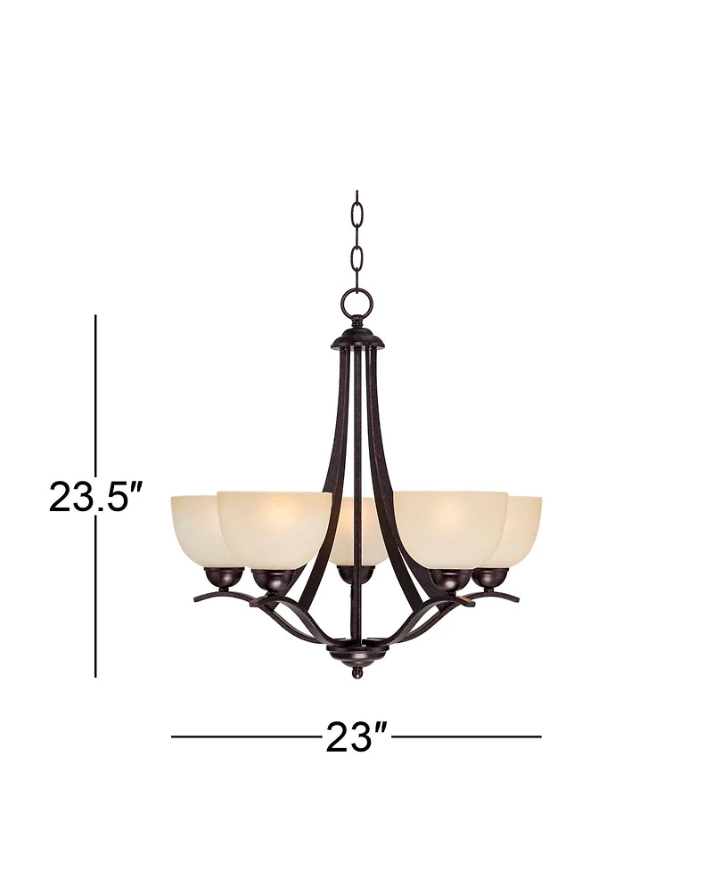 Regency Hill Airington Bronze Pendant Chandelier 23" Wide Rustic Scrolling Arms Indian Scavo Glass 5-Light Fixture for Dining Room Home Kitchen I