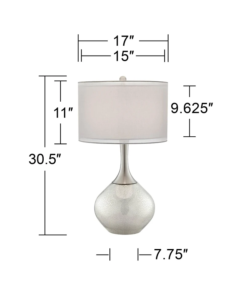 Possini Euro Design Swift Modern Table Lamp 30 1/2" Tall Mercury Glass Double Shade for Bedroom Living Room House Bedside Nightstand Office Entry