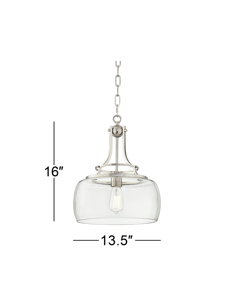 Franklin Iron Works Charleston Brushed Nickel Hanging Pendant Lighting 13.5" Wide Modern Industrial Led Clear Glass Shade Fixture for Dining Room Livi