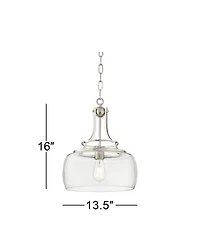 Franklin Iron Works Charleston Brushed Nickel Hanging Pendant Lighting 13.5" Wide Modern Industrial Led Clear Glass Shade Fixture for Dining Room Livi