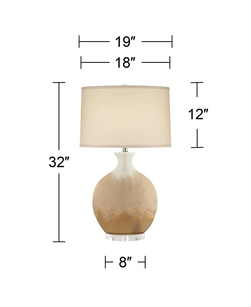 Possini Euro Design Marci Modern Table Lamp 32" Tall Ceramic Ivory Drip Glaze Off White Oval Shade for Bedroom Living Room Bedside Nightstand Off