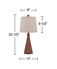 360 Lighting Fraiser Modern Accent Table Lamp 23 1/2" High Brown Faux Wood Oatmeal Drum Shade for Bedroom Living Room Bedside Nightstand Office K