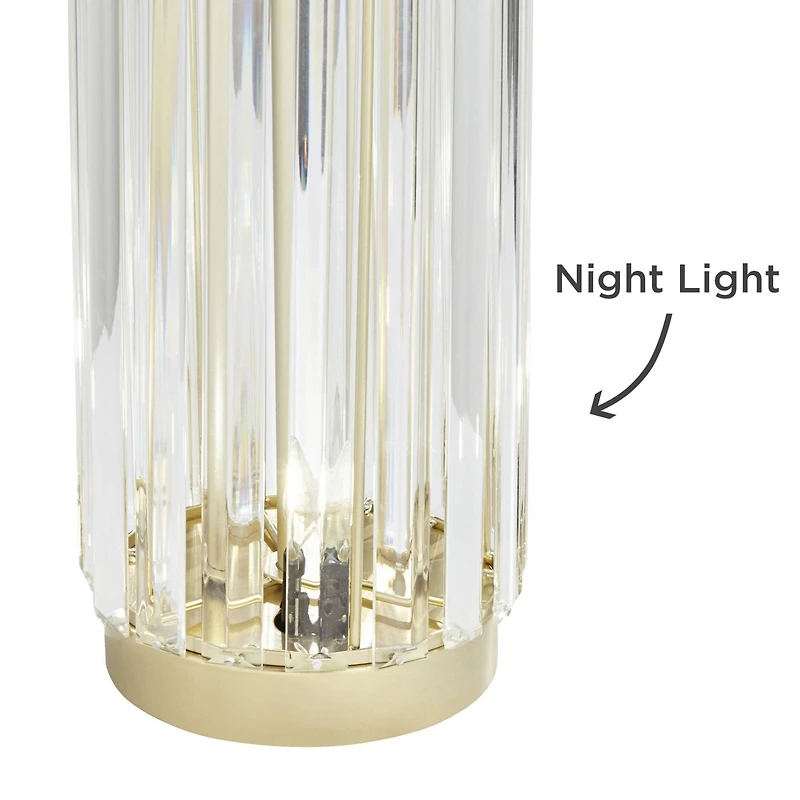 Regency Hill Rivera Traditional Table Lamp 27 3/4" Tall Clear Glass with Nightlight Led White Shade for Bedroom Living Room Bedside Nightstand Of