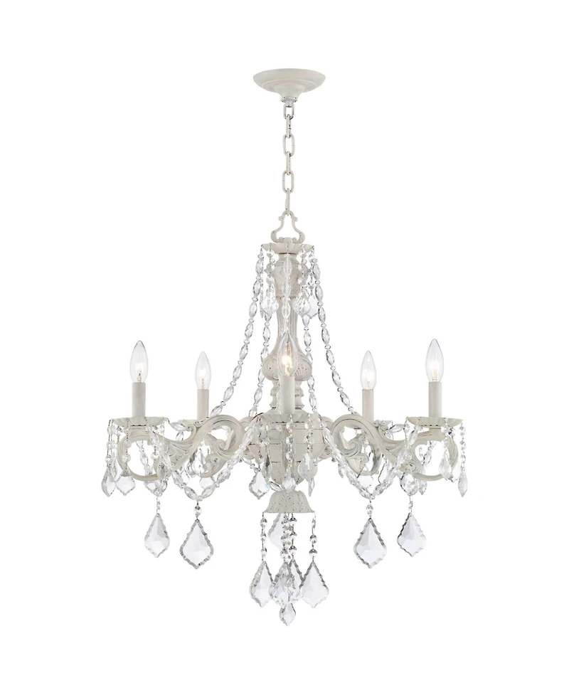 Kathy Ireland Chateau de Conde Antique Rubbed White Pendant Chandelier 26" Wide French Crystal 5-Light Fixture for Dining Room House Kitchen Isla