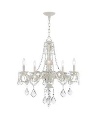Kathy Ireland Chateau de Conde Antique Rubbed White Pendant Chandelier 26" Wide French Crystal 5-Light Fixture for Dining Room House Kitchen Isla