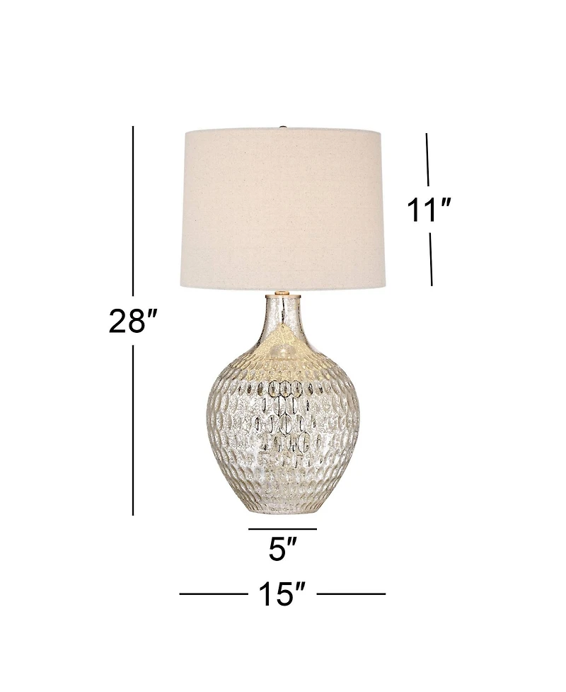 360 Lighting Waylon Modern Table Lamp 28" Tall Textured Mercury Glass Off White Tapered Drum Shade for Bedroom Living Room Bedside Nightstand Off
