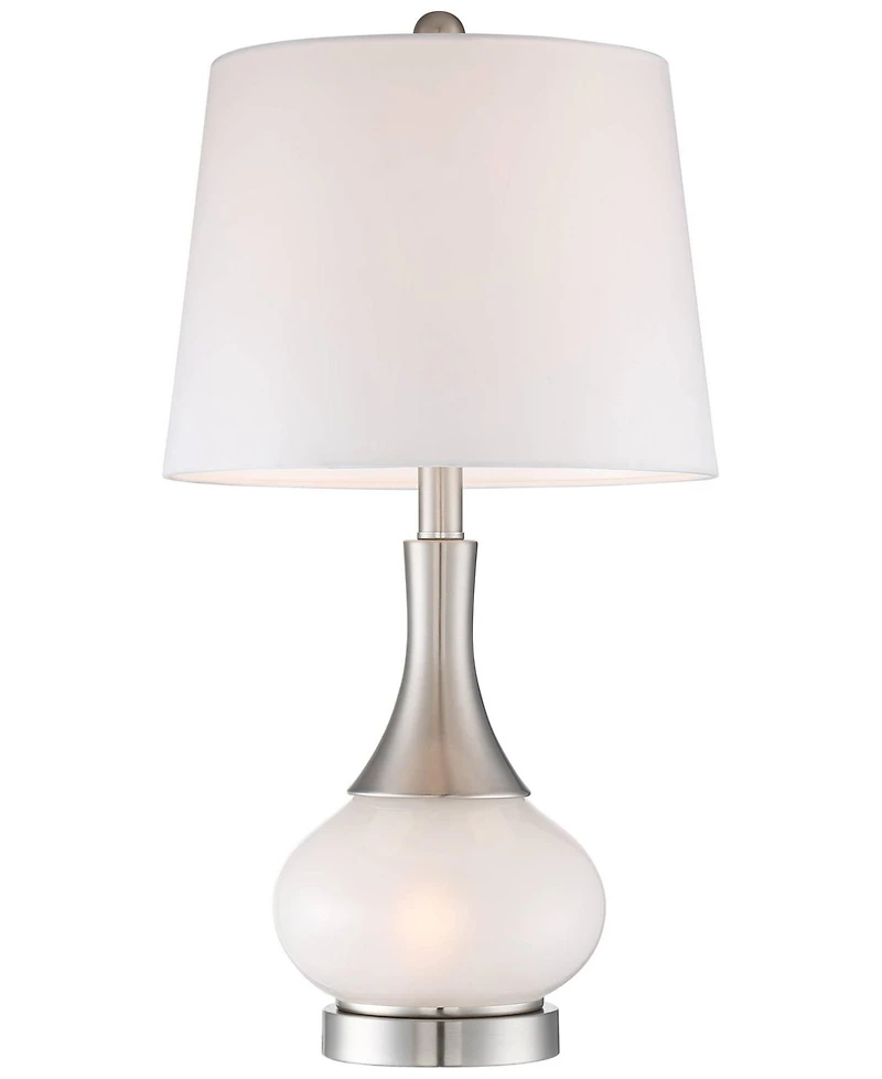 360 Lighting Serrena Modern Accent Table Lamp 23" High White Glass Brushed Nickel Metal with Nightlight Drum Shade for Bedroom Living Room House