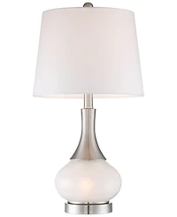 360 Lighting Serrena Modern Accent Table Lamp 23" High White Glass Brushed Nickel Metal with Nightlight Drum Shade for Bedroom Living Room House