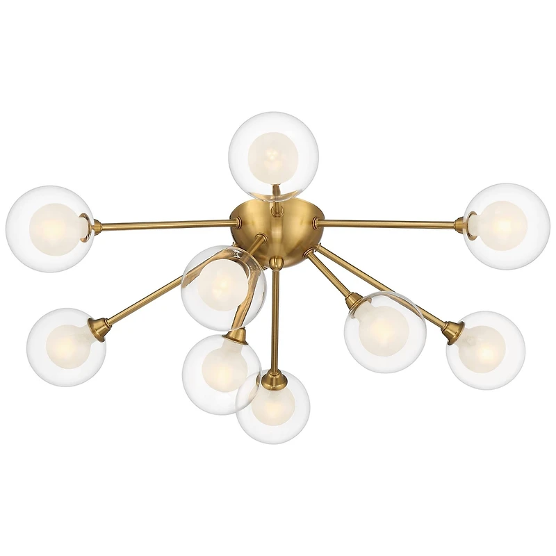 Possini Euro Design Spheres Modern Ceiling Light Flush Mount Fixture 28" Wide Warm Brass 9-Light Led Clear Globe Glass for Bedroom Kitchen Living